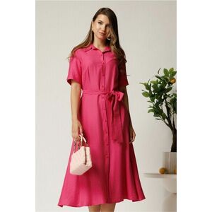 Rochie midi fucsia din bumbac in clos cu cordon in talie imagine