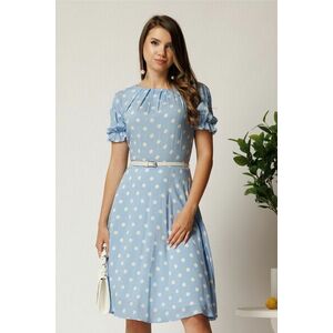 Rochie midi bleu din viscoza in clos cu buline si curea in talie imagine