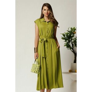 Rochie midi verde lime din viscoza cu nasturi si cordon imagine