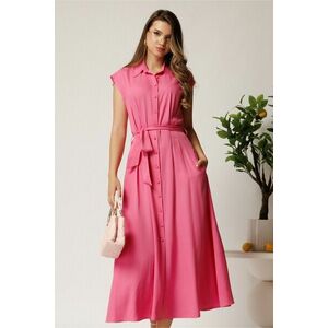 Rochie midi fucsia din viscoza cu nasturi si cordon imagine