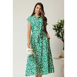 Rochie midi verde din viscoza cu imprimeu alb si cordon imagine