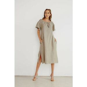 Rochie midi de in cu detalii brodate manual imagine