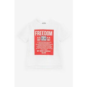 Tricou cu decolteu la baza gatului si imprimeu text imagine