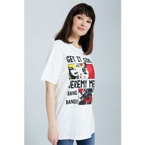 Tricou cu imprimeu grafic si decolteu la baza gatului imagine
