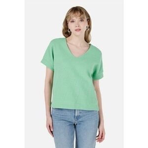 Tricou lejer cu decolteu in V si aspect texturat imagine