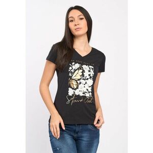 Tricou cu decolteu in V si imprimeu grafic imagine
