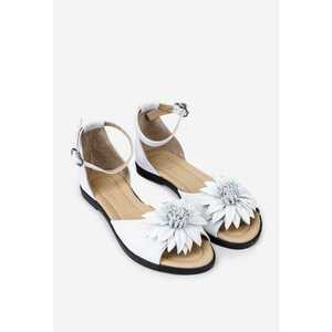 Sandale dama albe din piele cu ornament floare imagine