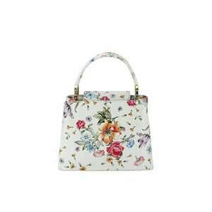 Geanta mica din piele natural cu imprimeu floral B-8950 120 Alb 6746 imagine