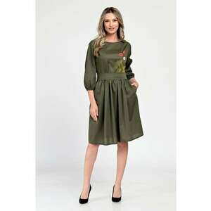 Rochie Medie Dama V310 - Pictata manual - Kaki cu model floral imagine