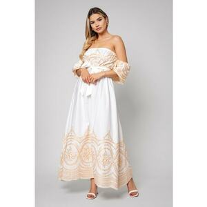 Rochie lunga cu umerii goi Off White/Cream 12736 imagine