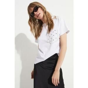 Tricou cu aplicatie pe piept cu strasuri imagine