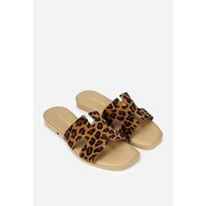 Sandale dama tip papuc din piele maro animal print imagine