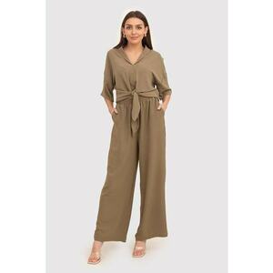 Pantaloni bej cu croiala larga si talie elastica TRA038 KHAKI imagine