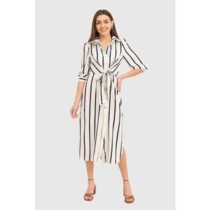 Rochie midi in dungi crem cu nasturi si maneci 3/4 DA1794 CREAM/NAVY imagine