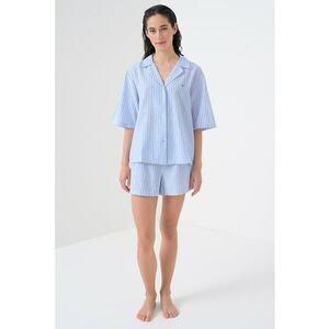 Pantaloni scurti de pijama din amestec de in cu model in dungi imagine