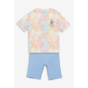 Set de tricou cu model tie-dye si imprimeu Stitch si colanti scurti imagine