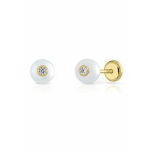 Cercei din Aur 14K - model Perla de Cultura 5mm si Piatra CZ alba - inchidere cu Filet si Protectie imagine