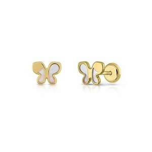 Cercei Copii din Aur 14K - model Fluture cu Sidef Perla - inchidere cu Filet si Protectie imagine