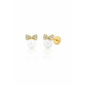 Cercei Copii din Aur 14K - model Perla de Cultura 5mm si Funda cu Pietre CZ albe - inchidere cu Filet si Protectie imagine