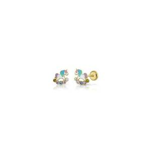 Cercei Copii din Aur 14K - model Unicorni Email cu Pietre CZ multicolor - inchidere cu Filet si Protectie imagine