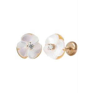 Cercei Copii din Aur 14K - model Floare Sidef Perla si piatra CZ alba - inchidere cu Filet si Protectie imagine