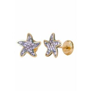Cercei din Aur 14K - model Stea cu Pietre CZ mov - inchidere cu Filet si Protectie imagine
