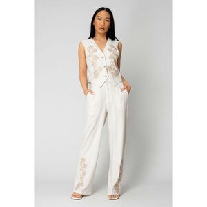 Set Vesta si pantalon lung cu broderie Beige 16592 imagine