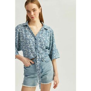 Tricou cu model floral si maneci ample imagine