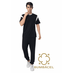 Set pantaloni si tricou cu imprimeu pentru barbati din bumbac imagine