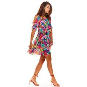 Roz Scurta Rochie Floral Maneca scurta A295 imagine