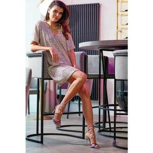 Rochie scurtă champagne gold - One Size INTL - material tricotat cu paiete imagine