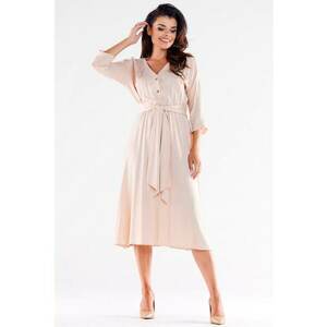 Bej Midi Rochie Maneca trei sferturi A522 imagine