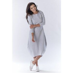 Gri Midi Rochie Maneca trei sferturi - Bumbac A191 imagine