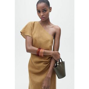 Rochie midi din in cu decolteu pe un umar imagine
