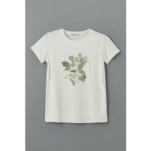 Tricou cu imprimeu floral si decolteu la baza gatului imagine