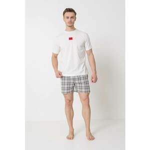 Pijama scurta cu model in carouri si detaliu logo imagine