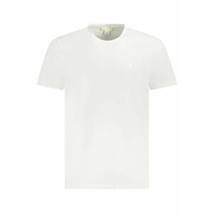 tricou barbati din bumbac cu decolteu la baza gatului si imprimeu cu logo - Alb imagine