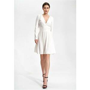 Rochie eleganta M861 - ecru - maneci lungi - croiala evazata - poliester 95% elastan 5% imagine
