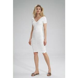 Rochie creion M786 - alba - cu volane - din viscoza moale - imagine