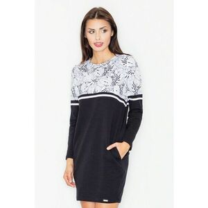 Rochie M510 - florala - maneca lunga - neagra - bumbac cu buzunare imagine
