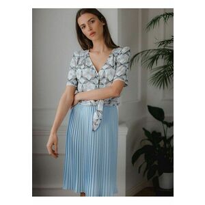 Fusta midi - plisata - talie elastica - albastra - poliester - imagine