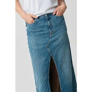 Fusta din denim cu croiala dreapta si slit frontal imagine