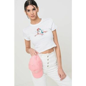 Tricou crop cu imprimeu logo frontal imagine