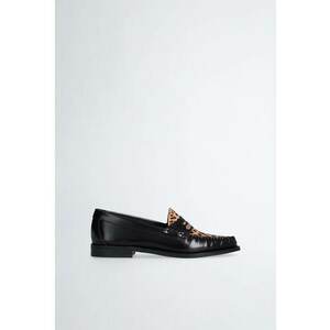 Pantofi loafer de piele cu segment cu animal print imagine