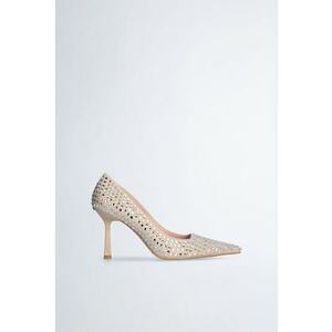 Pantofi stiletto de piele intoarsa si strasuri imagine