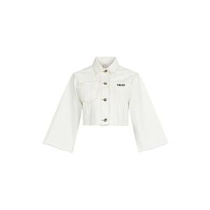 Jacheta crop de denim cu detaliu crosetat imagine