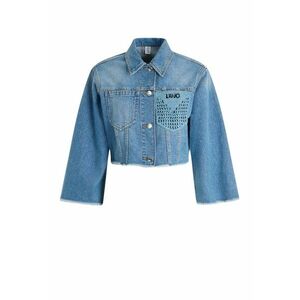 Jacheta crop de denim cu detaliu crosetat imagine