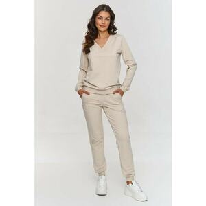 Set de bluzon cu decolteu in V si pantaloni lungi - Bej deschis imagine