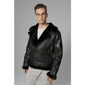 Jacheta biker de piele cu buzunare cu fermoar imagine