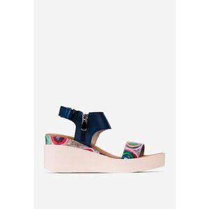 Sandale dama navy din piele cu imprimeu geometric colorat imagine